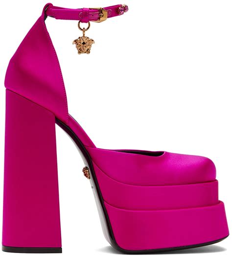 versace pin heels|Versace pink aevitas heels.